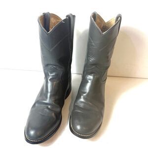 Justin Roper Gray Leather Cowboy Western Riding Casual Boots Mens Youth 4 D Shoe